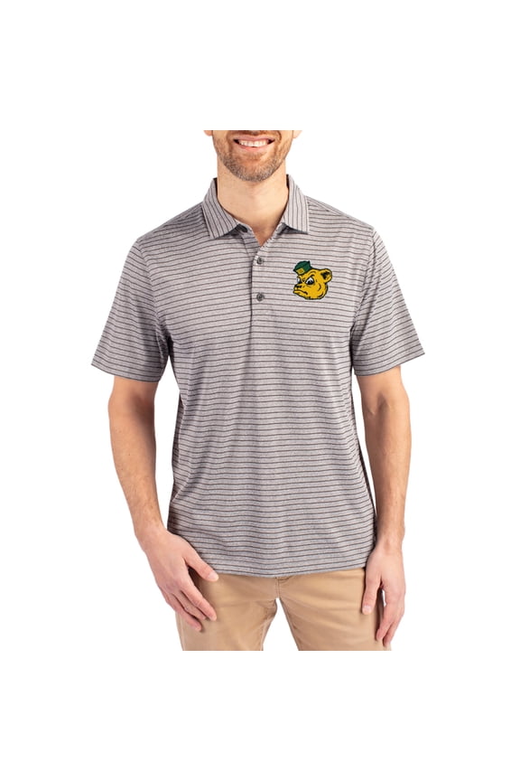 Men's Cutter & Buck Heather Gray Baylor Bears Forge Eco Heather Stripe Stretch Recycled Polo