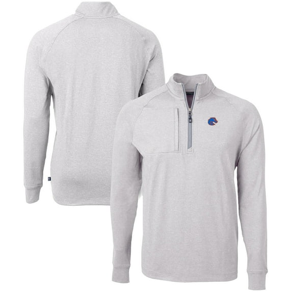 Men's Cutter & Buck Heather Gray Boise State Broncos Big & Tall Adapt Eco Knit Quarter-Zip Pullover Top