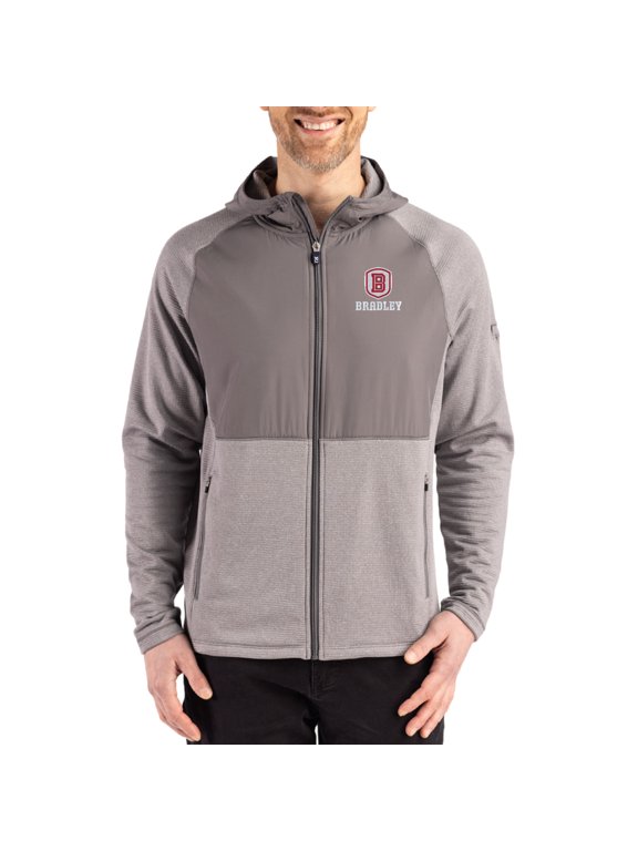 Men's Cutter & Buck Heather Gray Bradley Braves Peshastin Eco Fleece Recycled Raglan Full-Zip Tri-Blend Hybrid Jacket