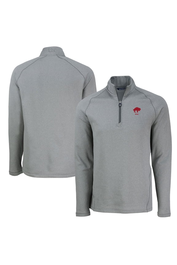 Men's Cutter & Buck  Heather Gray Buffalo Bills Peshastin Eco Fleece Tri-Blend Raglan Recycled Quarter-Zip Jacket