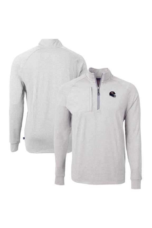 Men's Cutter & Buck Heather Gray Chicago Bears Big & Tall Adapt Eco Raglan Quarter-Zip Jacket