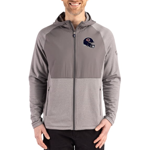 Men's Cutter & Buck Heather Gray Chicago Bears Peshastin Eco Fleece Recycled Raglan Full-Zip Tri-Blend Hybrid Jacket