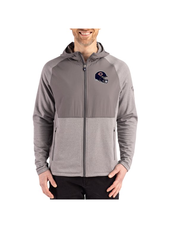 Men's Cutter & Buck Heather Gray Chicago Bears Peshastin Eco Fleece Recycled Raglan Full-Zip Tri-Blend Hybrid Jacket