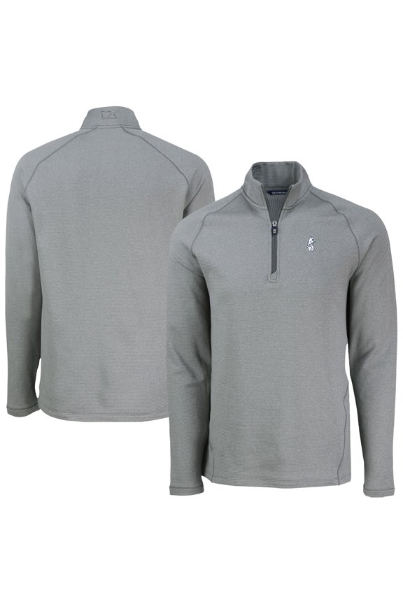 Men's Cutter & Buck Heather Gray Chicago Cubs Peshastin Eco Fleece Recycled Raglan Quarter-Zip Top