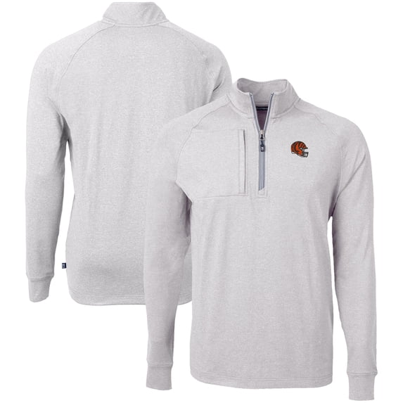 Men's Cutter & Buck Heather Gray Cincinnati Bengals Big & Tall Adapt Eco Raglan Quarter-Zip Jacket