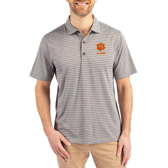 Men's Cutter & Buck Heather Gray Clemson Tigers Alumni Forge Eco Double Stripe Stretch Recycled Polo
