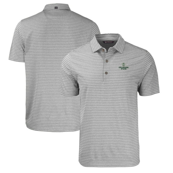 Men's Cutter & Buck Heather Gray Colorado State Rams Big & Tall Forge Eco Stripe Stretch Recycled Polo
