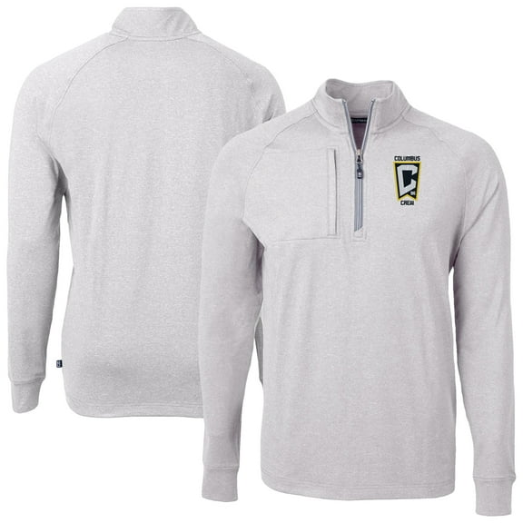Men's-Cutter & Buck Heather Gray Columbus Crew Adapt Eco Knit Heather Raglan Quarter-Zip Pullover Top