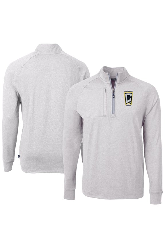 Men's-Cutter & Buck Heather Gray Columbus Crew Adapt Eco Knit Heather Raglan Quarter-Zip Pullover Top