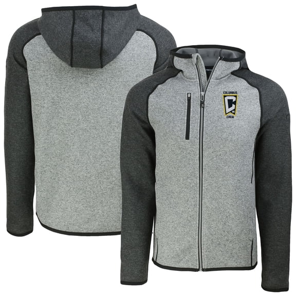 Men's-Cutter & Buck Heather Gray Columbus Crew Mainsail Full-Zip Hooded Jacket