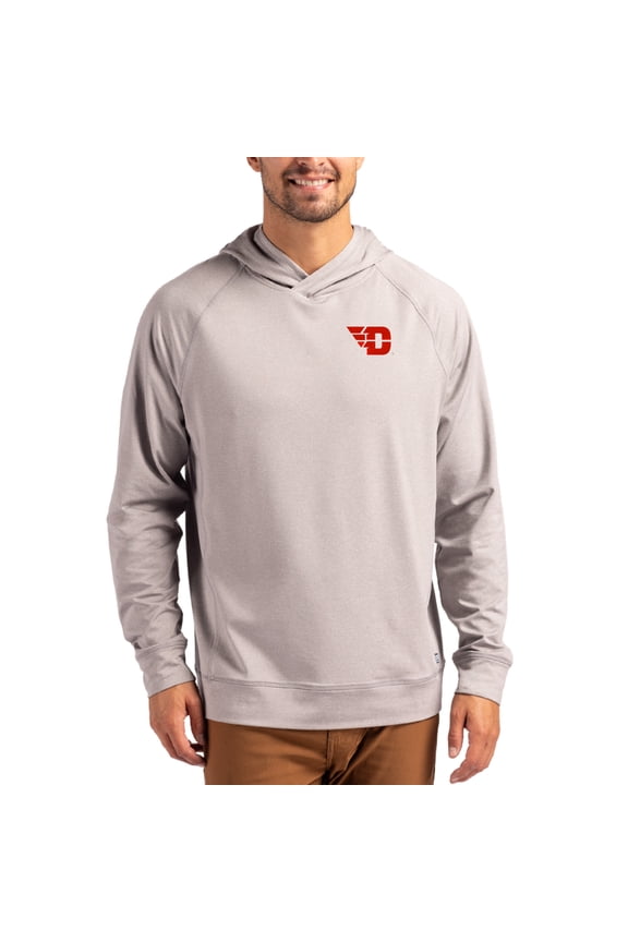 Men's Cutter & Buck Heather Gray Dayton Flyers Primary Logo Adapt Knit Raglan Pullover Hoodie