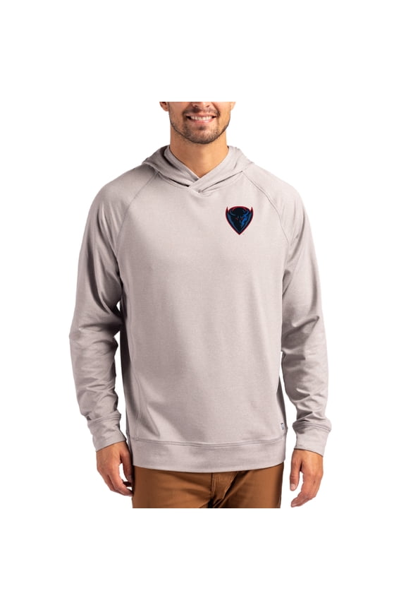 Men's Cutter & Buck Heather Gray DePaul Blue Demons Primary Logo Adapt Knit Raglan Pullover Hoodie