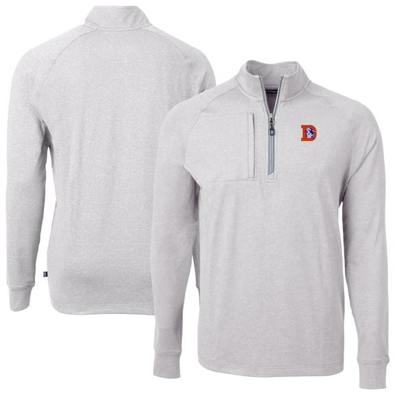 Men's Cutter & Buck Heather Gray Denver Broncos Big & Tall Adapt Eco Raglan Quarter-Zip Jacket