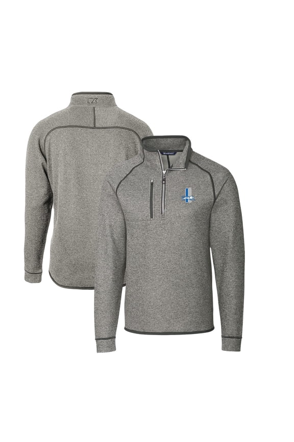 Men's Cutter & Buck Heather Gray Detroit Lions Mainsail Sweater-Knit Big & Tall Half-Zip Pullover Jacket