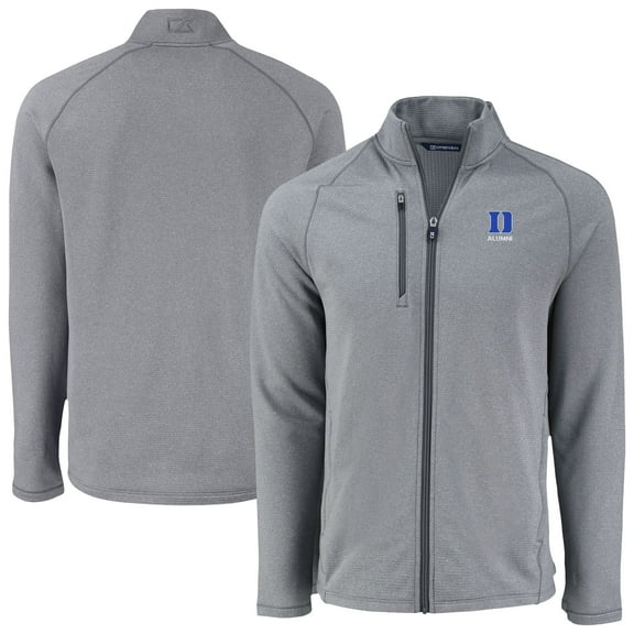 Men's Cutter & Buck Heather Gray Duke Blue Devils Peshastin Eco Fleece Recycled Full-Zip Jacket