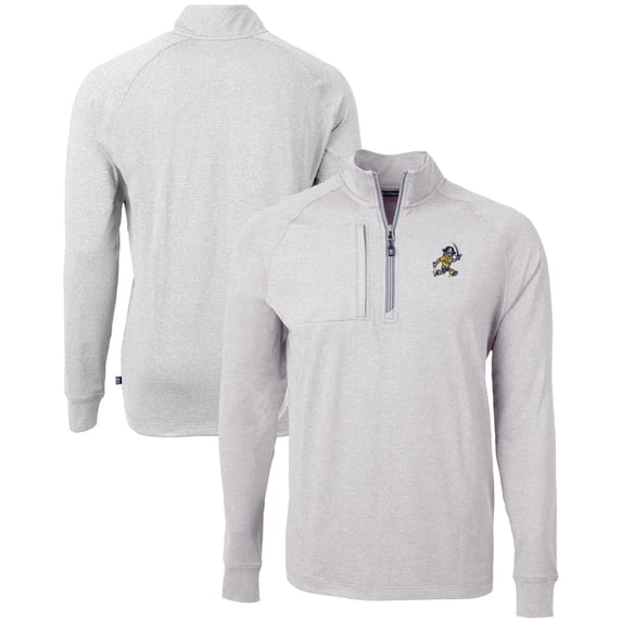 Men's Cutter & Buck Heather Gray ETSU Buccaneers Vault Adapt Eco Knit Heathered Recycled Raglan Quarter-Zip Top
