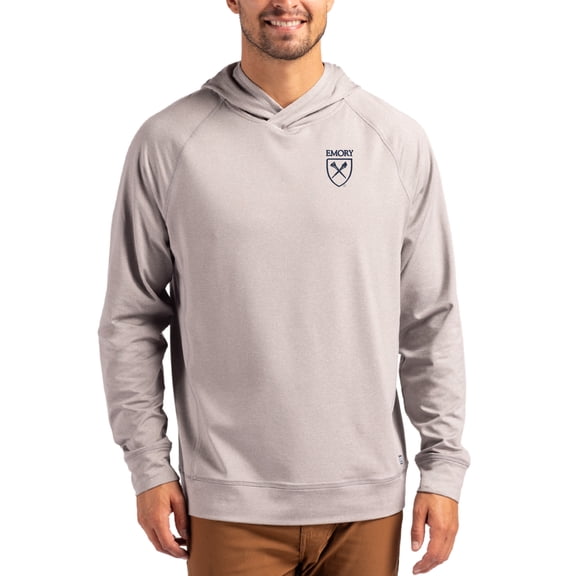 Men's Cutter & Buck Heather Gray Emory Eagles Primary Logo Adapt Knit Raglan Pullover Hoodie
