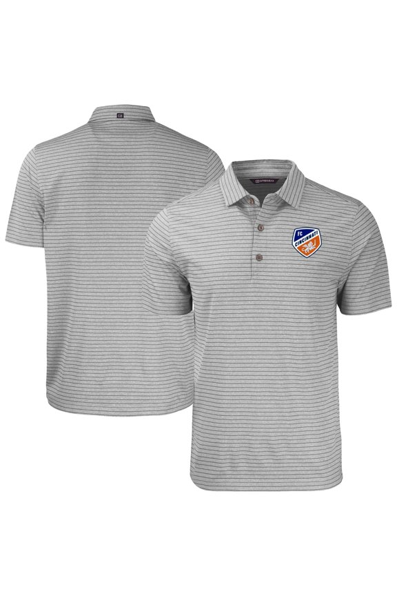 Men's-Cutter & Buck Heather Gray FC Cincinnati Forge Eco Heather Stripe Stretch Recycled Polo