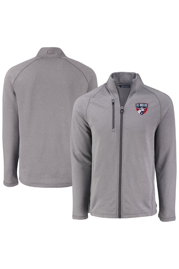 Men's-Cutter & Buck Heather Gray FC Dallas Peshastin Eco Fleece Recycled Raglan Full-Zip Jacket
