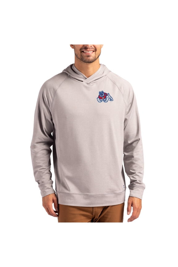 Men's Cutter & Buck Heather Gray Fresno State Bulldogs Primary Logo Adapt Knit Raglan Pullover Hoodie
