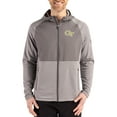 thumbnail image 1 of Men's Cutter & Buck Heather Gray Georgia Tech Yellow Jackets Peshastin Eco Fleece Recycled Raglan Full-Zip Tri-Blend, 1 of 2
