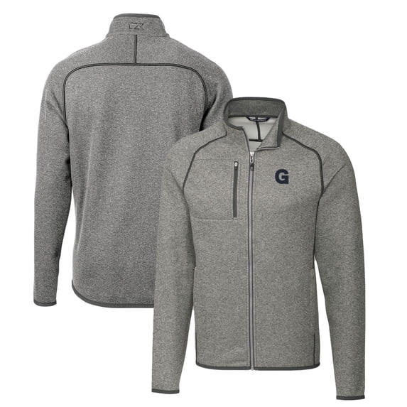 Men's Cutter & Buck Heather Gray Gonzaga Bulldogs Mainsail Sweater-Knit Big & Tall Full-Zip Jacket