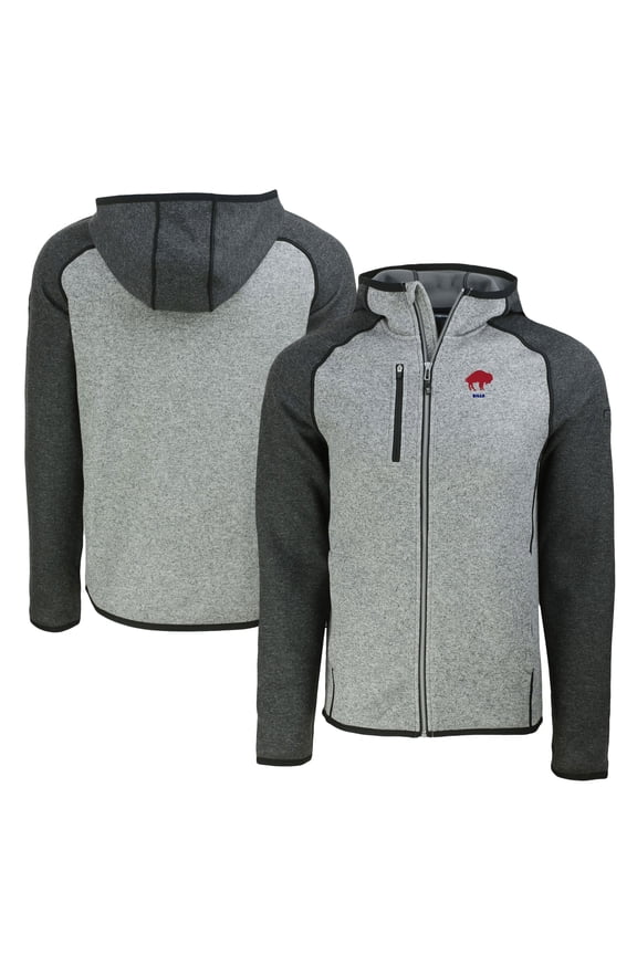 Men's Cutter & Buck  Heather Gray/Heather Charcoal Buffalo Bills Throwback Mainsail Sweater-Knit Full-Zip Hoodie