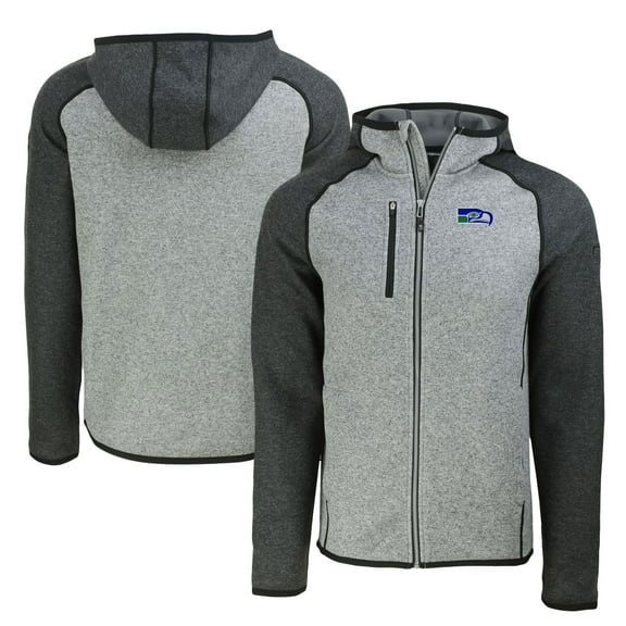 Men's Cutter & Buck  Heather Gray/Heather Charcoal Seattle Seahawks Throwback Mainsail Sweater-Knit Full-Zip Hoodie