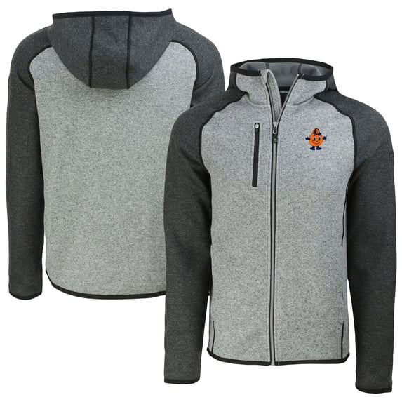 Men's Cutter & Buck Heather Gray/Heather Charcoal Syracuse Orange Vault Mainsail Full-Zip Raglan Hooded Jacket