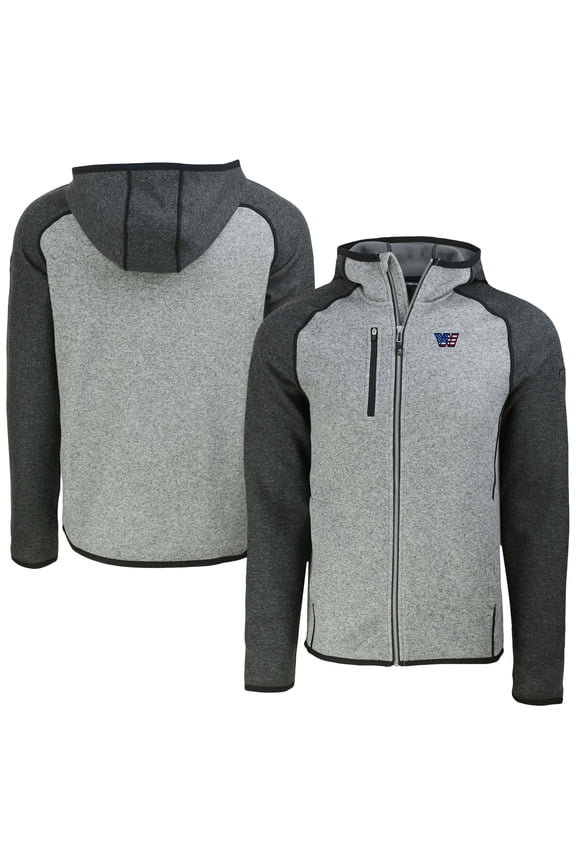 Men's Cutter & Buck Heather Gray/Heather Charcoal Washington Commanders Americana Mainsail Full-Zip Hooded Jacket