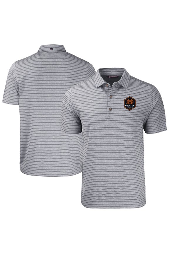 Men's Cutter & Buck Heather Gray Houston Dynamo FC Forge Eco Stripe Stretch Recycled Tri-Blend Polo