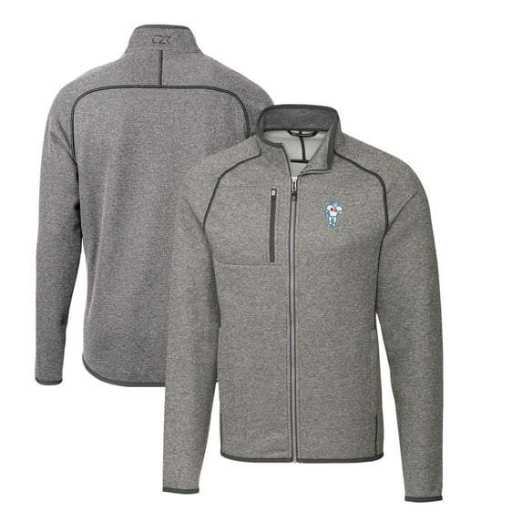 Men's Cutter & Buck Heather Gray Houston Oilers Throwback Logo Mainsail Sweater-Knit Big & Tall Full-Zip Pullover Jacket