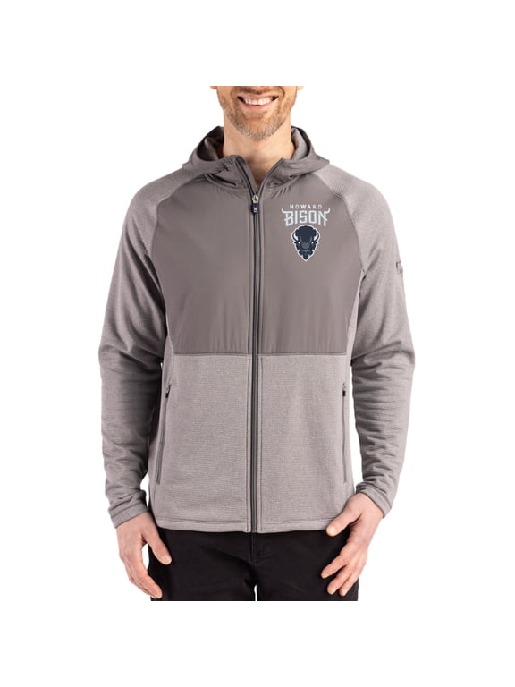 Men's Cutter & Buck Heather Gray Howard Bison Peshastin Eco Fleece Recycled Raglan Full-Zip Tri-Blend Hybrid Jacket