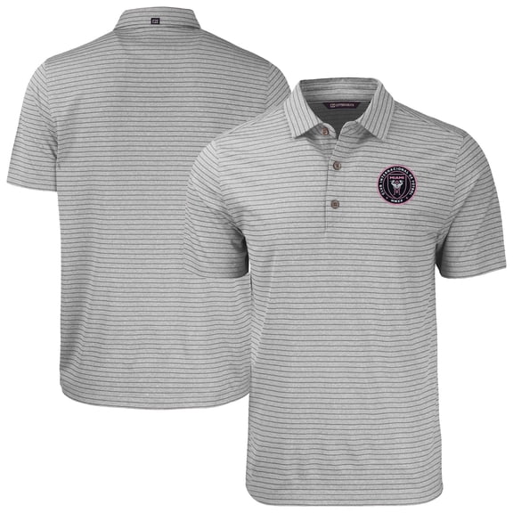 Men's Cutter & Buck Heather Gray Inter Miami CF Forge Eco Stripe Stretch Recycled Tri-Blend Polo