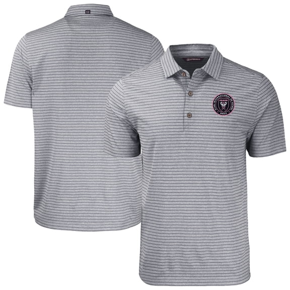 Men's Cutter & Buck Heather Gray Inter Miami CF Forge Eco Stripe Stretch Recycled Tri-Blend Polo