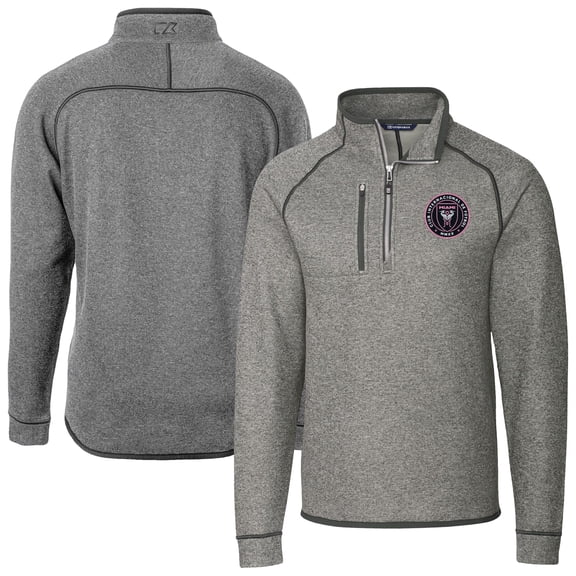 Men's Cutter & Buck Heather Gray Inter Miami CF Mainsail Sweater-Knit Half-Zip Jacket