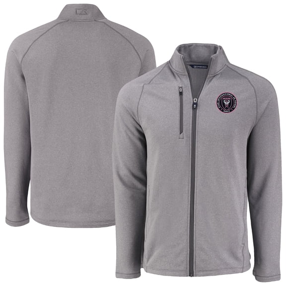 Men's-Cutter & Buck  Heather Gray Inter Miami CF Peshastin Eco Fleece Recycled Raglan Full-Zip Jacket