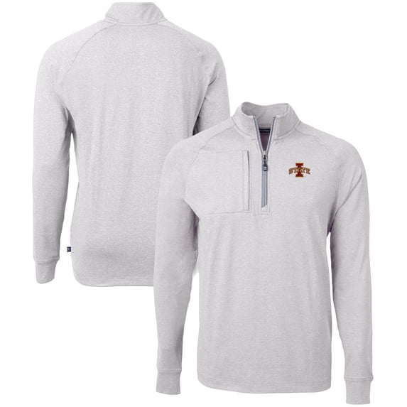 Men's Cutter & Buck Heather Gray Iowa State Cyclones Big & Tall Adapt Eco Knit Quarter-Zip Pullover Top
