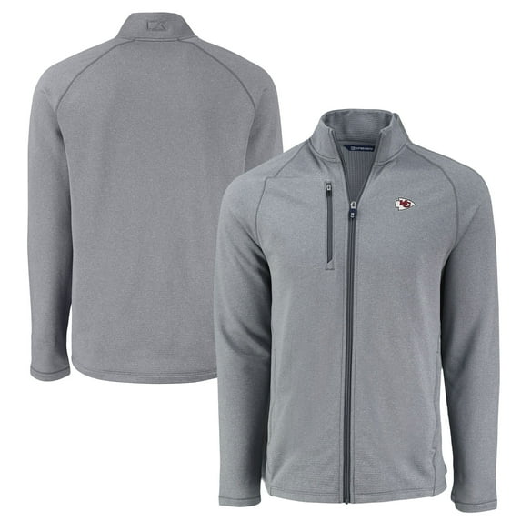 Men's Cutter & Buck Heather Gray Kansas City Chiefs Peshastin Eco Fleece Recycled Raglan Tri-Blend Full-Zip Jacket