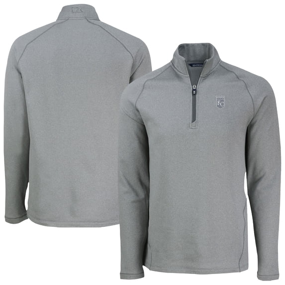 Men's Cutter & Buck Heather Gray Kansas City Royals Peshastin Eco Fleece Recycled Raglan Quarter-Zip Top