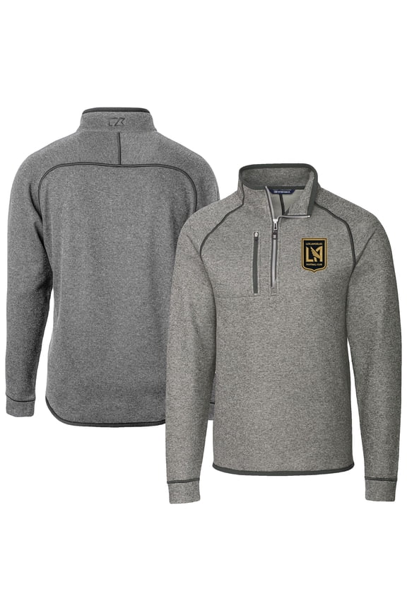 Men's Cutter & Buck Heather Gray LAFC Mainsail Sweater-Knit Half-Zip Pullover Jacket