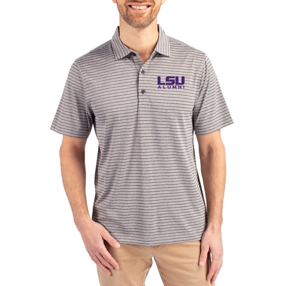 Men's Cutter & Buck Heather Gray LSU Tigers Alumni Forge Eco Double Stripe Stretch Recycled Polo