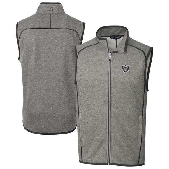 Men's Cutter & Buck Heather Gray Las Vegas Raiders Big & Tall Mainsail Sweater Knit Fleece Full-Zip Vest