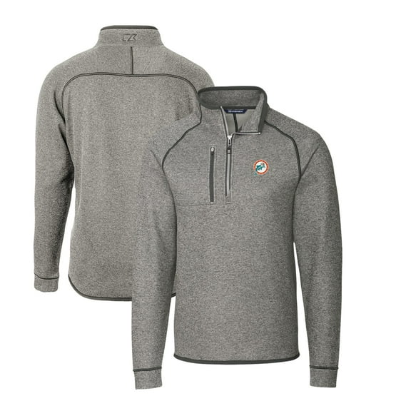 Men's Cutter & Buck Heather Gray Miami Dolphins Mainsail Sweater-Knit Big & Tall Half-Zip Pullover Jacket