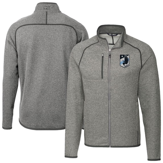 Men's-Cutter & Buck Heather Gray Minnesota United FC Big & Tall Mainsail Sweater-Knit Full-Zip Jacket