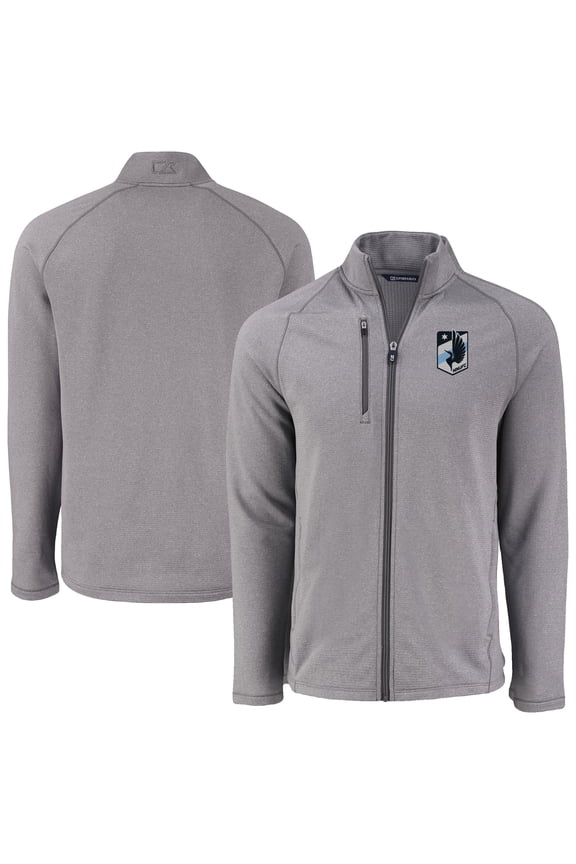 Men's-Cutter & Buck Heather Gray Minnesota United FC Peshastin Eco Fleece Recycled Raglan Full-Zip Jacket