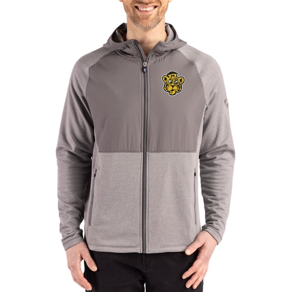 Men's Cutter & Buck Heather Gray Missouri Tigers Peshastin Eco Fleece Recycled Raglan Full-Zip Tri-Blend Hybrid Jacket