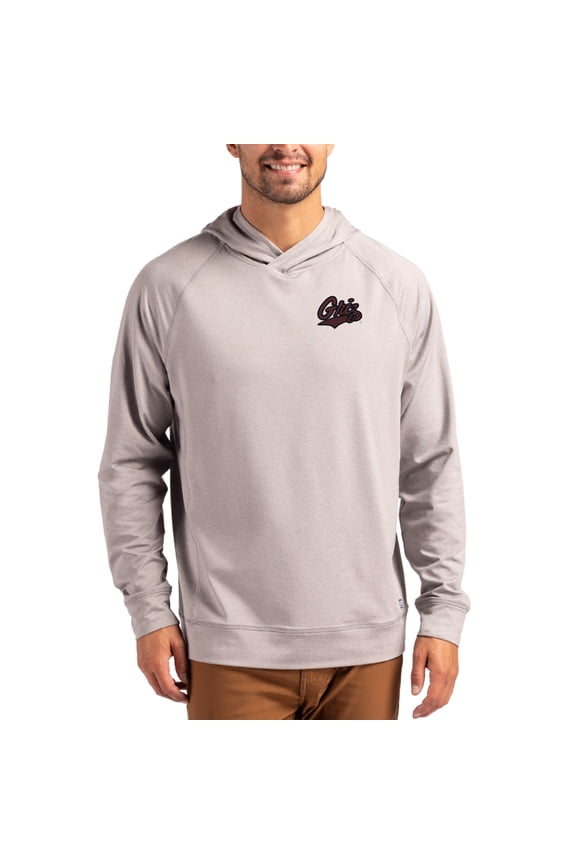 Men's Cutter & Buck Heather Gray Montana Grizzlies Primary Logo Adapt Knit Raglan Pullover Hoodie