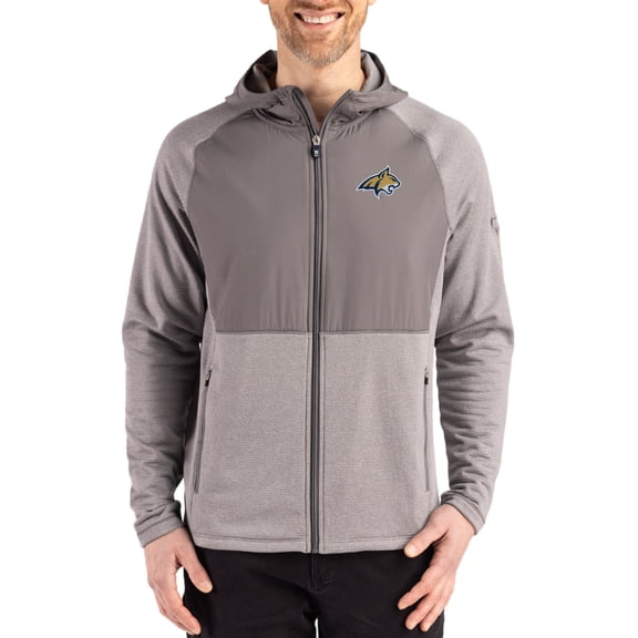 Men's Cutter & Buck Heather Gray Montana State Bobcats Peshastin Eco Fleece Recycled Raglan Full-Zip Tri-Blend Hybrid