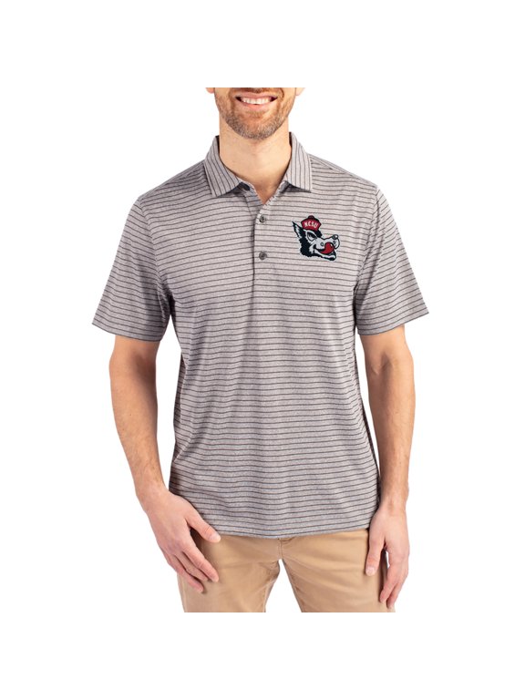 Men's Cutter & Buck Heather Gray NC State Wolfpack Forge Eco Heather Stripe Stretch Recycled Polo